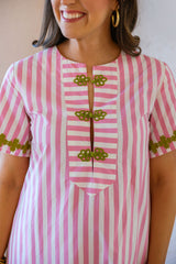 Brooks Avenue Short Sleeve Maxi Kaftan in Pink Stripe
