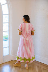 Brooks Avenue Short Sleeve Maxi Kaftan in Pink Stripe