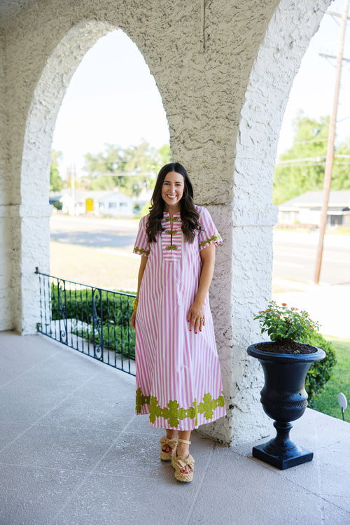 Brooks Avenue Short Sleeve Maxi Kaftan in Pink Stripe