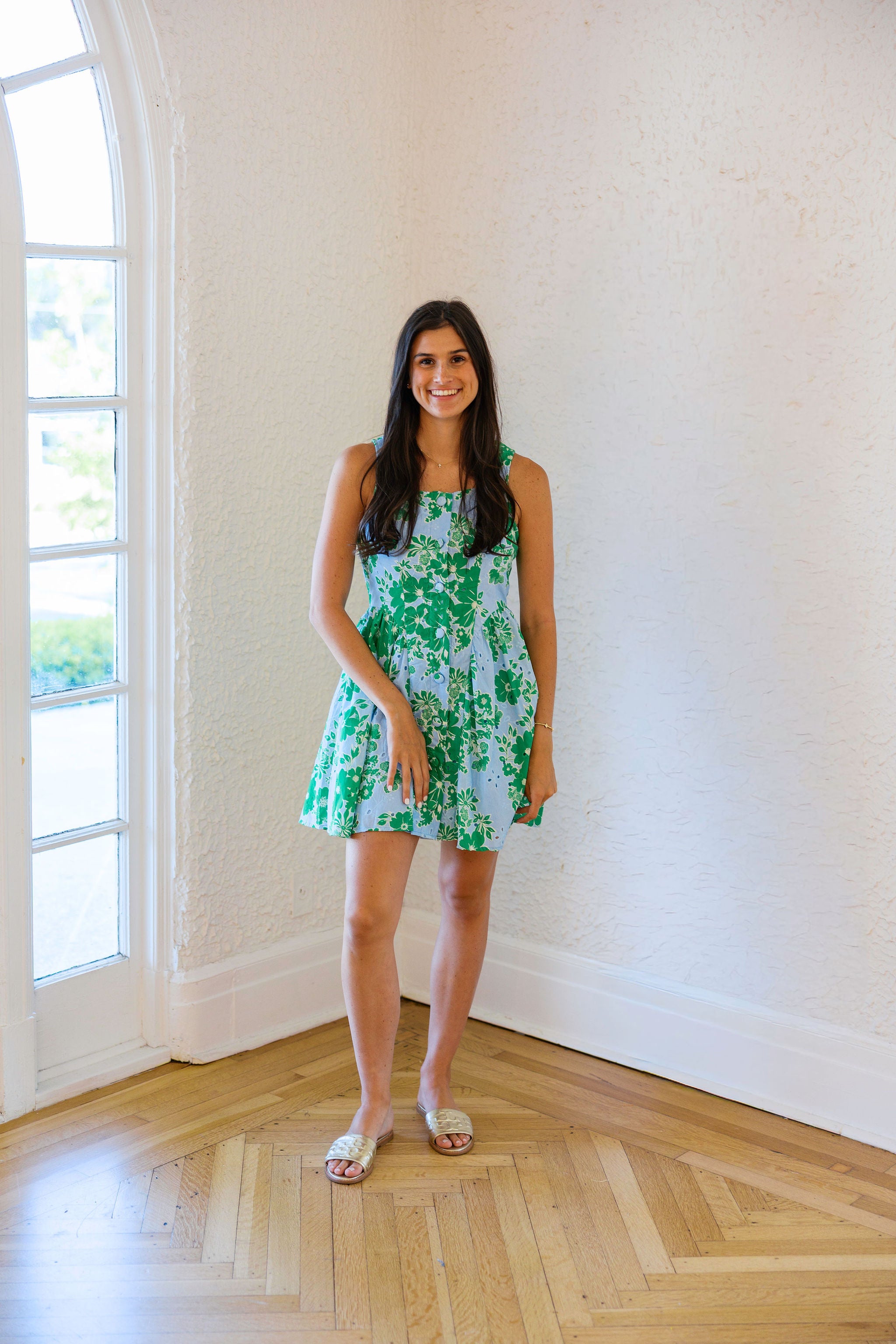 Entro Blue and Green Eyelet Mini Dress, L / Blue