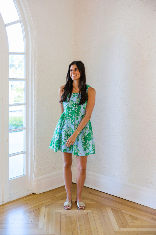 Entro Blue and Green Eyelet Mini Dress