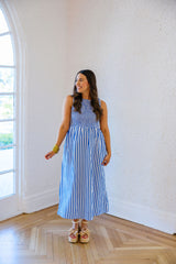THML Blue Striped Sleeveless Midi Dress