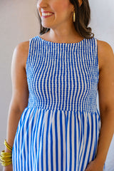 THML Blue Striped Sleeveless Midi Dress
