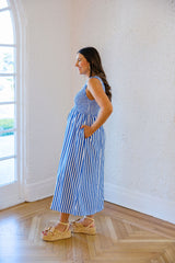 THML Blue Striped Sleeveless Midi Dress