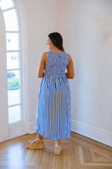 THML Blue Striped Sleeveless Midi Dress