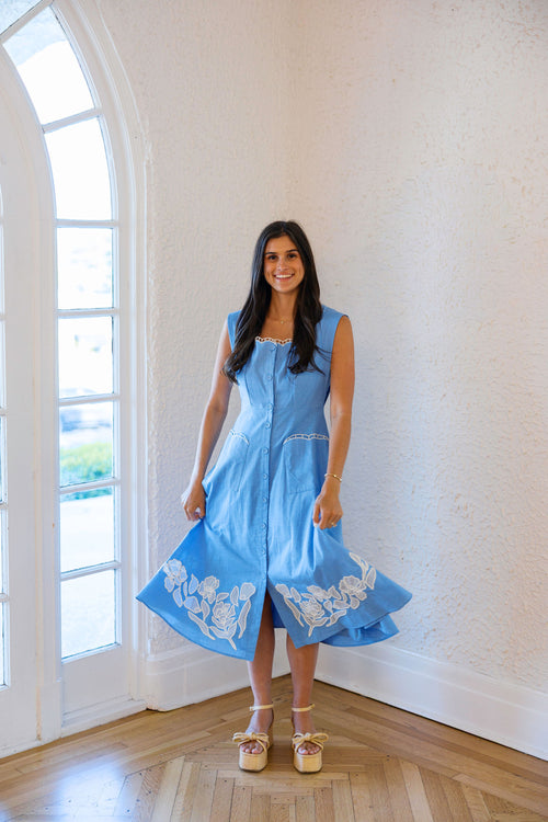 Crosby by Mollie Burch Rivie Dress in Washed Indigo
