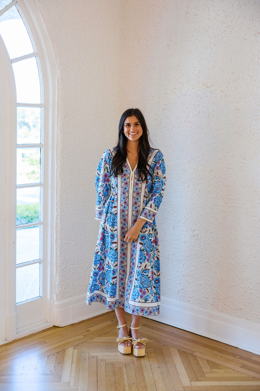Cleobella Blanche Midi Dress in Fluora, XS / Blue