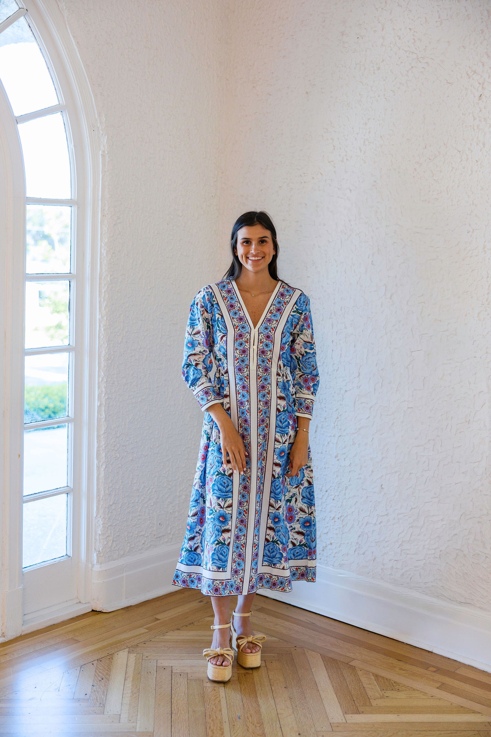 Cleobella Blanche Midi Dress in Fluora, L / Blue