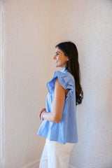 Entro Blue Gingham Ruffle Hem Top