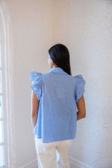 Entro Blue Gingham Ruffle Hem Top