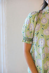 Entro Sage Floral Ruffle Neck Top
