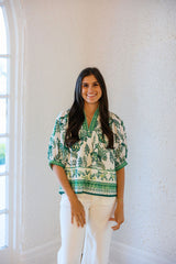 Jade Melody Tam Garden Border Puff Sleeve Top