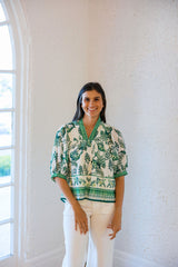 Jade Melody Tam Garden Border Puff Sleeve Top