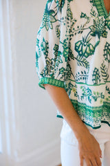Jade Melody Tam Garden Border Puff Sleeve Top