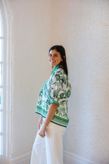 Jade Melody Tam Garden Border Puff Sleeve Top