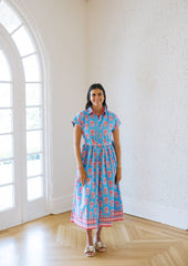 TCEC Gloria Flower Detail Midi Dress in Blue