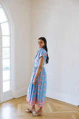 TCEC Gloria Flower Detail Midi Dress in Blue