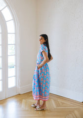 TCEC Gloria Flower Detail Midi Dress in Blue