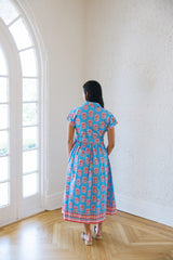 TCEC Gloria Flower Detail Midi Dress in Blue