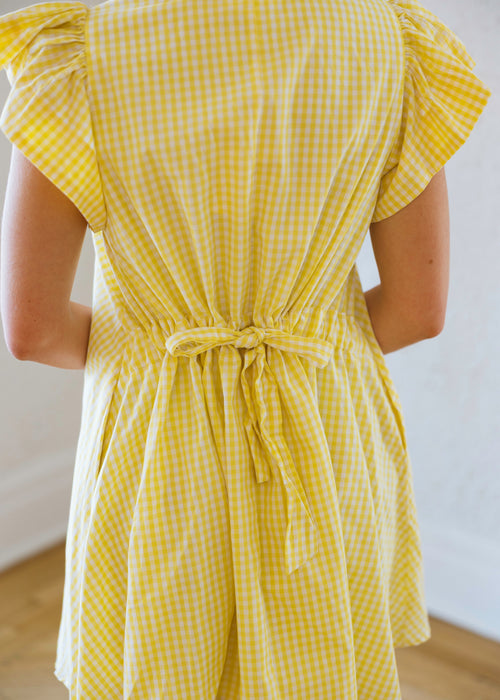 Entro Sophia Printed Gingham Dress in Yellow