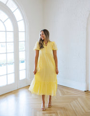 Entro Puff Sleeve Eyelet Maxi Dress in Yellow