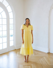 Entro Puff Sleeve Eyelet Maxi Dress in Yellow