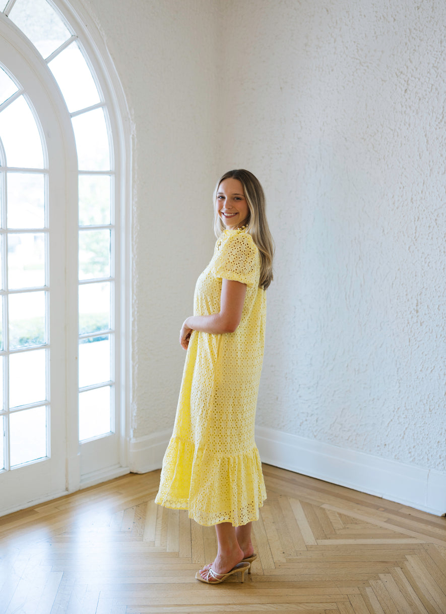 eyelet maxi dress with sleeves Oh So Sweet Eyelet Maxi Dress in White M / White