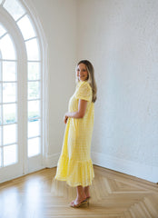 Entro Puff Sleeve Eyelet Maxi Dress in Yellow
