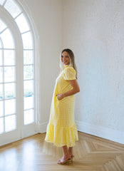 Entro Puff Sleeve Eyelet Maxi Dress in Yellow