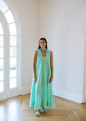Karlie Pool Aqua Seersucker Stripe Scoop Maxi Dress