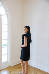 Entro Scalloped Ruffle Sleeve Mini Dress in Black