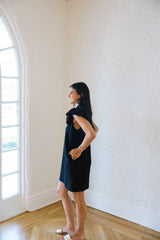 Entro Scalloped Ruffle Sleeve Mini Dress in Black