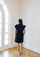 Entro Scalloped Ruffle Sleeve Mini Dress in Black