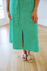 Entro Green Gingham Sleeveless Midi Dress