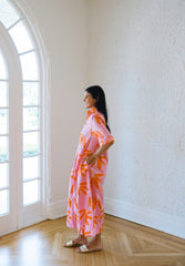 Karlie Pink & Orange Palm Leaf Floral Maxi Shirt Dress