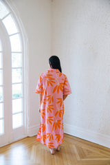 Karlie Pink & Orange Palm Leaf Floral Maxi Shirt Dress