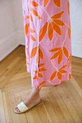 Karlie Pink & Orange Palm Leaf Floral Maxi Shirt Dress