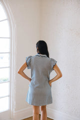 Entro Gingham Ruffle Sleeve Navy Dress