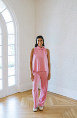 Karlie Pink Solid Scuba Mock Sleeveless Top