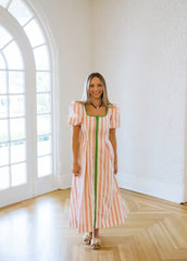 TCEC Striped Puff Sleeve Maxi Dress in Pink