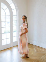 TCEC Striped Puff Sleeve Maxi Dress in Pink