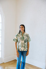 Jade Stand Collar Trim Top in Everleaf