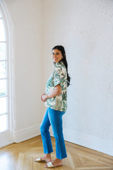 Jade Stand Collar Trim Top in Everleaf