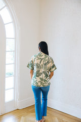 Jade Stand Collar Trim Top in Everleaf