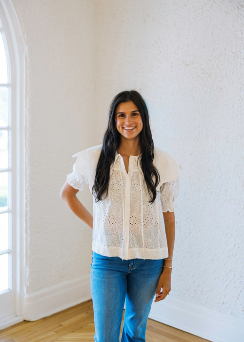 Karlie White Eyelet Novelty Collar Top