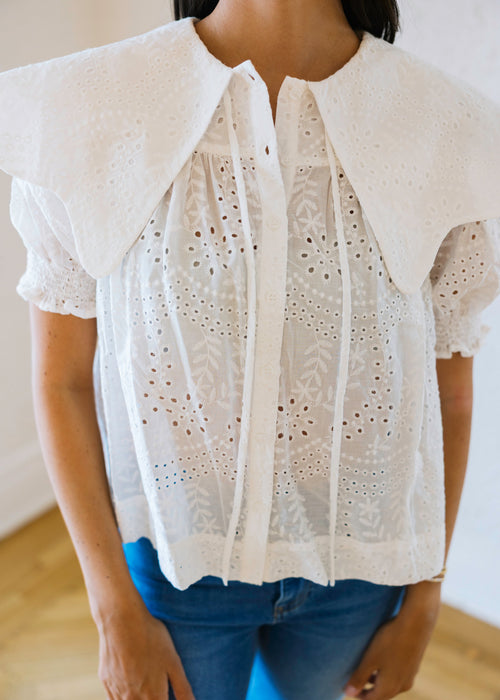 Karlie White Eyelet Novelty Collar Top