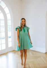 Entro Green Gingham Print Flutter Mini Dress