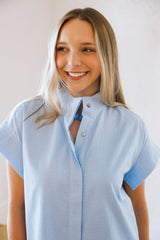 Entro Blue Button Front T-Shirt Mini Dress