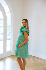 Entro Green Gingham Print Flutter Mini Dress