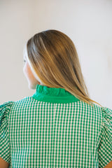 Entro Green Gingham Print Flutter Mini Dress
